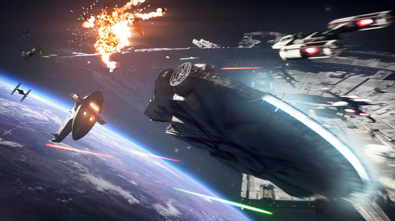 The Millennium Falcon Chasing Boba Fett's Ship in Star Wars Battlefront II