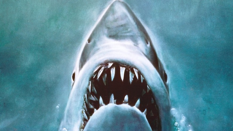 The shark coming up from the water on the poster for Jaws