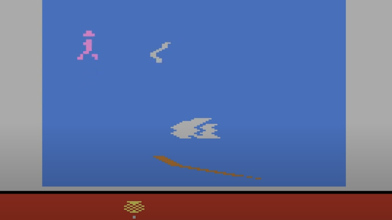 A video game version of Indiana Jones is seen in a blue level in the Raiders of the Lost Ark video game