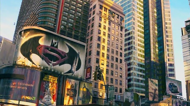 A Batman vs. Superman billboard in the Times Square of I Am Legend