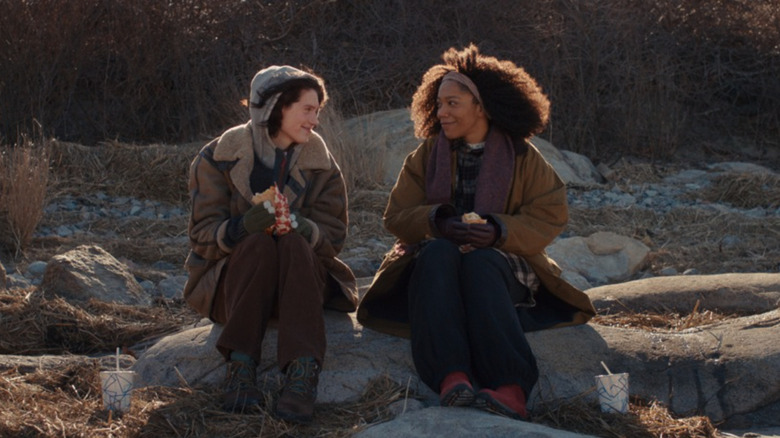 Agnes and Lydie eating lunch on the rocks in Sorry, Baby