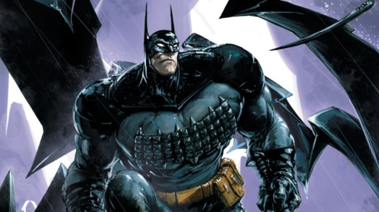 Absolute Batman #17 cover, Batman posed as lightning strikes