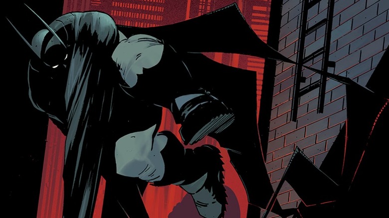 Absolute Batman #3 cover - Batman extending his cape tendrils during fight in alleyway