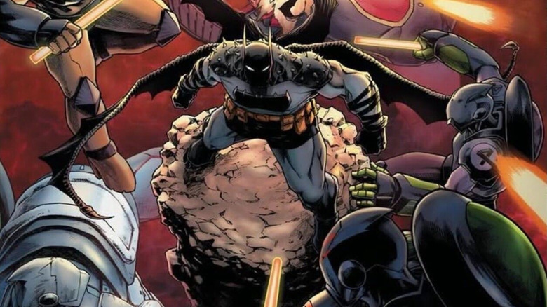 Absolute Batman #20 cover - Batman surrounded by the Robins