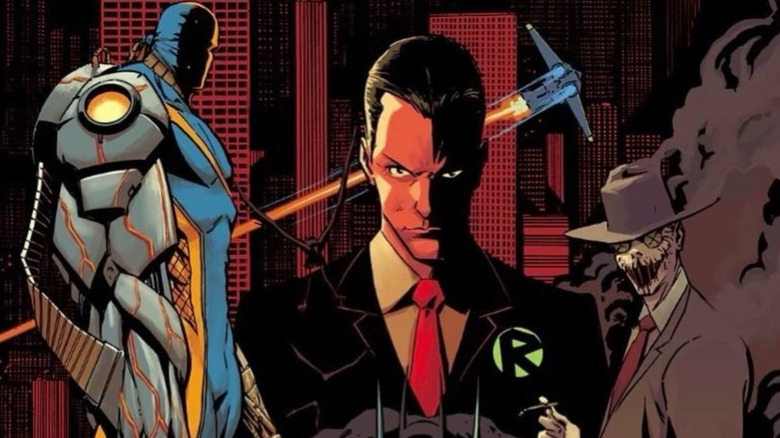 Absolute Batman #19 cover - Deathstroke, Joker, and Scarecrow side by side