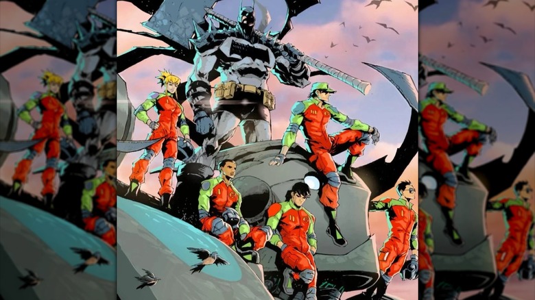 Absolute Batman #20 variant cover showing Batman with the five Robins (Dick, Jason, Tim, Stephanie, and Duke)