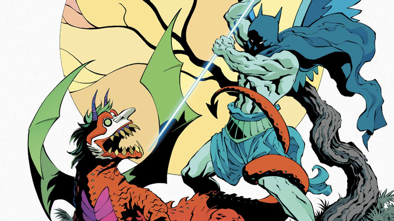 Cover of Batman #40, showing Batman as an angel slaying the Joker as a dragon