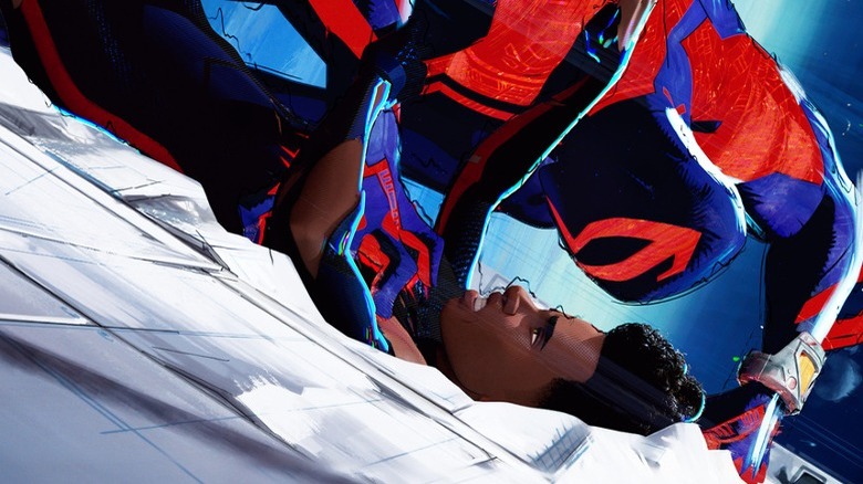 Miguel O' Hara fighting Miles Morales in Across the Spider-Verse