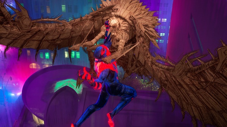 Miguel O' Hara fighting Vulture in Across the Spider-Verse