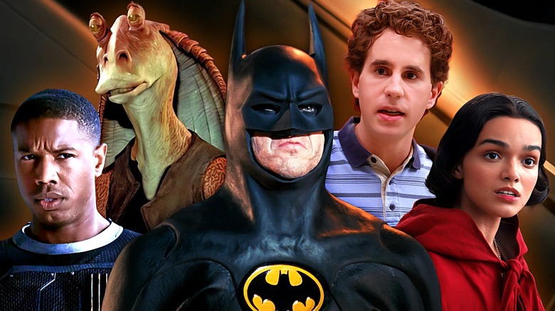 Michael B. Jordan as Johnny Storm in Fant4stic, Star Wars scapegoat Jar Jar Binks, Michael Keaton as Batman, Ben Platt as Evan Hansen, and Rachel Zegler as Snow White