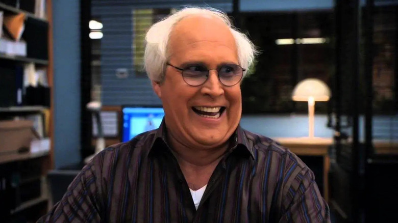 Pierce (Chevy Chase) looking maniacal on Community