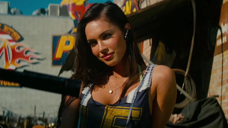 Megan Fox sitting on a motorcycle in Transformers Revenge of the Fallen