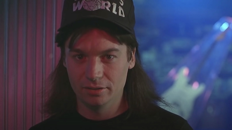 Mike Myers as Wayne staring at the camera in Wayne's World
