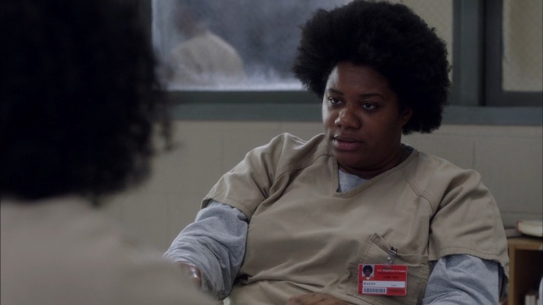 Adrienne C. Moore as Black Cindy in a tan prison suit on Orange is the New Black