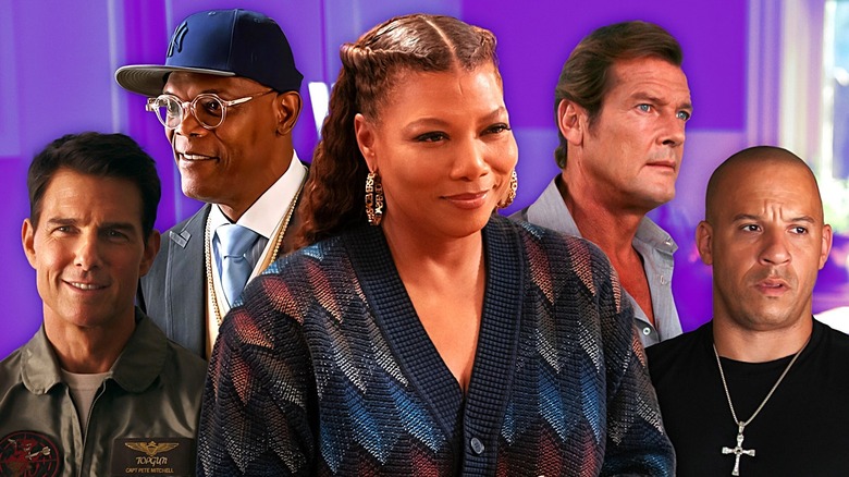 Tom Cruise in Top Gun: Maverick, Samuel L. Jackson in Kingsman, Queen Latifah in The Equalizer, Roger Moore as James Bond, Vin Diesel in Fast Five