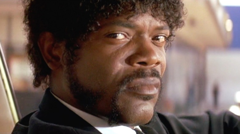 Samuel L. Jackson looking serious as Jules Winnfield in Pulp Fiction