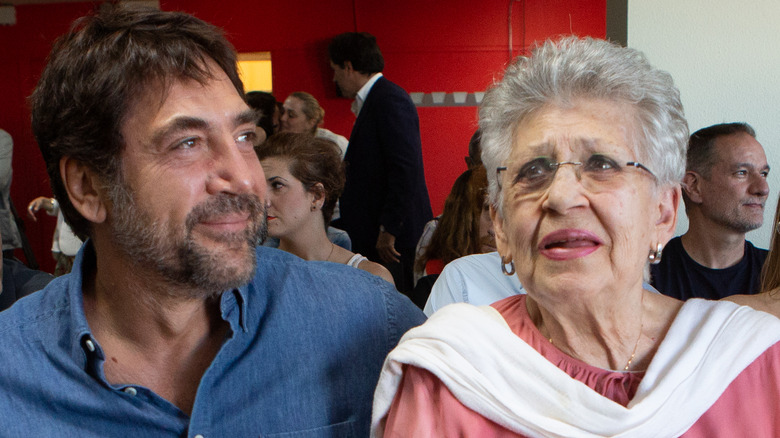 Pilar Bardem with her smiling son