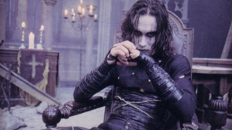 Eric Draven (Brandon Lee) looking serious in The Crow