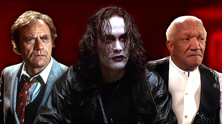 Vic Morrow, Brandon Lee as the Crow, and Redd Foxx in composite