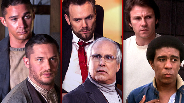 Shia LaBeouf, Tom Hardy, Joel McHale, Chevy Chase, Harvey Keitel, and Ricahard Pryor, all looking troubled.