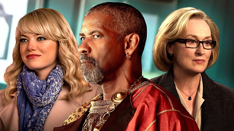 Emma Stone as Gwen Stacy in The Amazing Spider-Man 2, Denzel Washington as Macrinus in Gladiator II, and Meryl Streep as Janine Roth in Lions for Lambs.