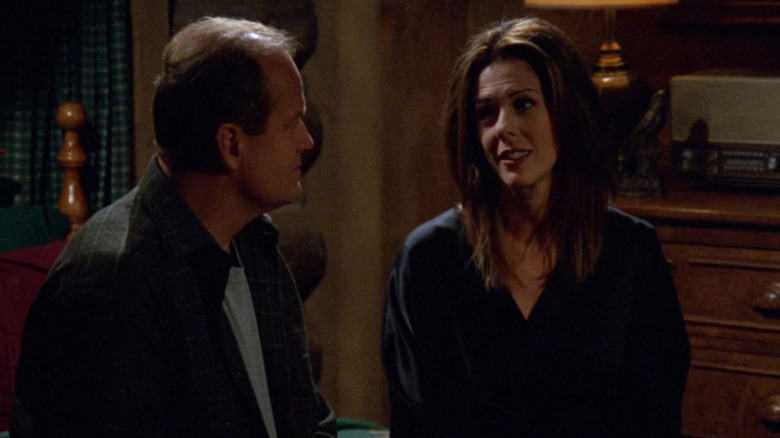 Kelsey Grammer and Rita Wilson as Dr. Frasier Crane and Mia Preston after discussing her resemblance to his mother in Frasier