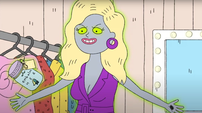 Maria Bamford as Trophy Fantasy with glowing green eyes on Teenage Euthanasia