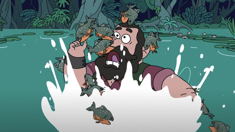 Bradley being attacked by piranha