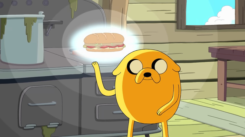 Jake shows off his sandwich on Adventure Time