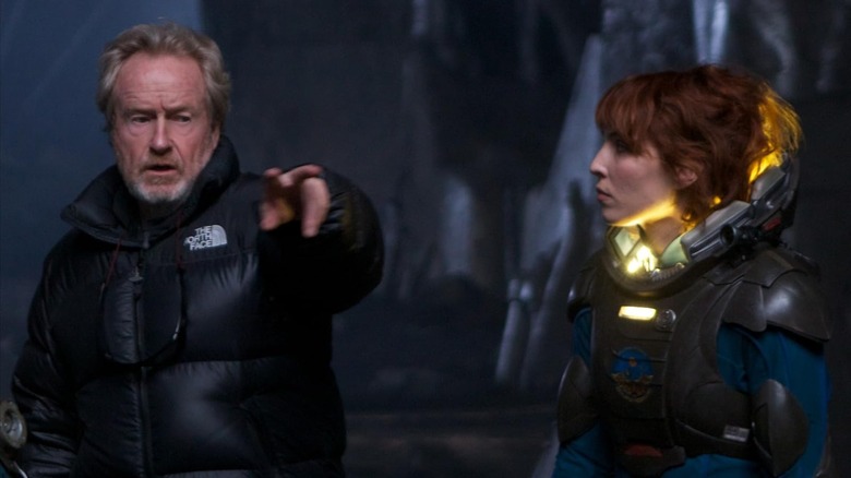Ridley Scott directing Noomi Rapace on the set of Prometheus