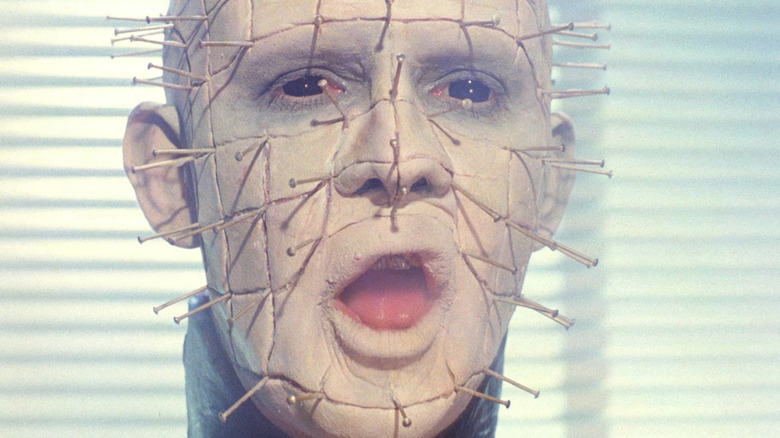 Pinhead (Doug Bradley) opening his mouth in Hellraiser (1987)