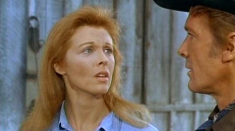 Mary Burns talking to Adam Cartwright on Bonanza
