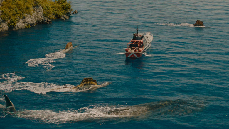 Spinosaurs revolves around a boat in the birth of the Jorani world