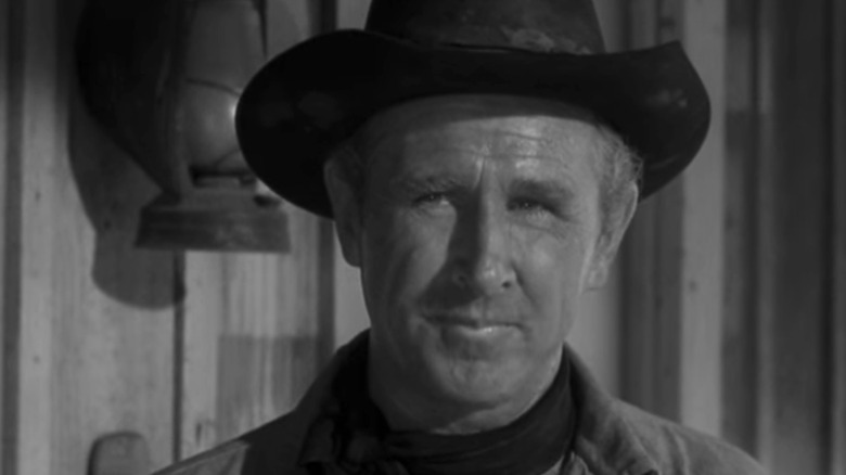 Lloyd Bridges' William Colton is seen in closeup in The Loner