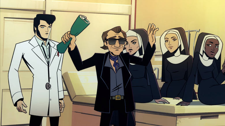 Elvis and a group of nuns in Agent Elvis