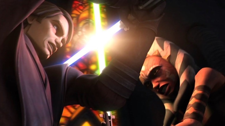 Anakin and Ahsoka on Mortis in Clone Wars