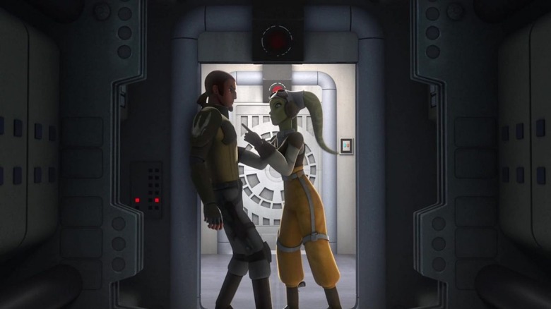 Rebels' Kanan Jarrus and Hera Syndulla talking in the doorway