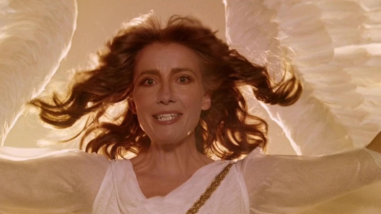 Emma Thompson as the Angel gritting her teeth in Angels in America