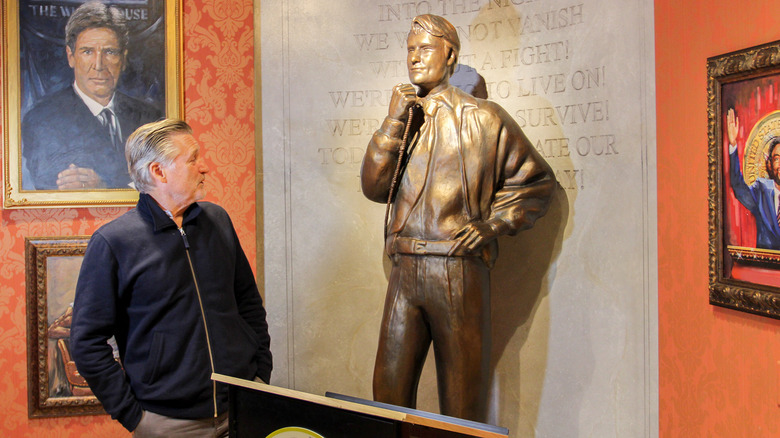 Bull Pullman checking out a statue of himself