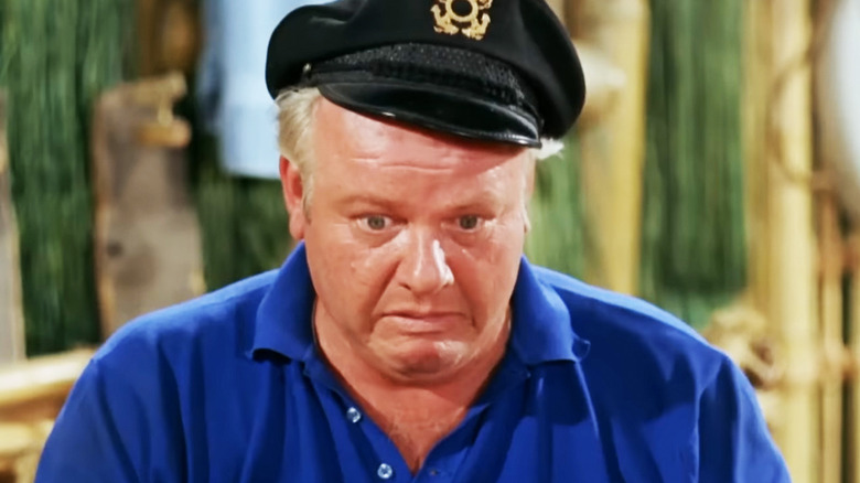 Alan Hale Jr's Captain Jonas Grumby looks upset in closeup in Gilligan's island