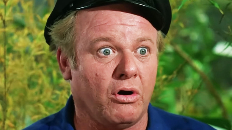 Alan Hale Jr's Captain Jonas Grumby looks shocked in closeup in Gilligan's Island