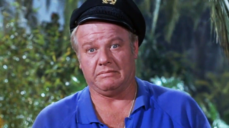 Alan Hale Jr's Captain Jonas Grumby looks perplexed in closeup in Gilligan's Island
