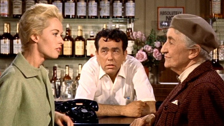 Tippi Hedren, Lonny Chapman and Ethel Griffies having a conversation in The Birds