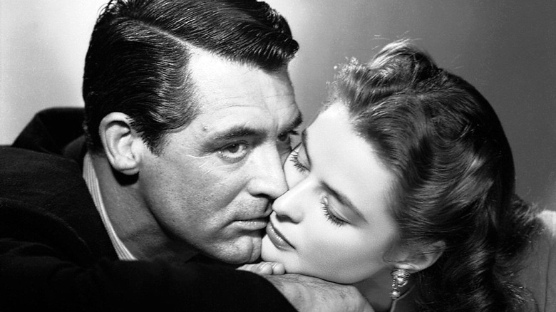 Cary Grant and Ingrid Bergman kiss