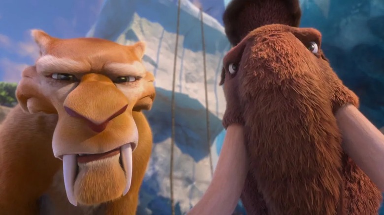 Diego The Spirtooth and Mane Mammoths on the screen in the Ice Age: Continental Driff