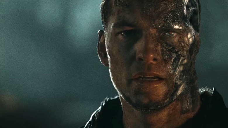 Sam Worthington with a robot face in Terminator: Salvation