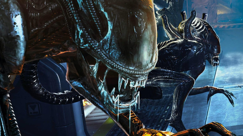 A pair of Xenomorphs snarl in Alien: Colony War