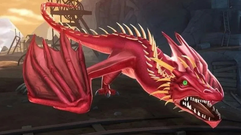 A Chinese Fireball flies through a canyon in Harry Potter: Hogwarts Mystery