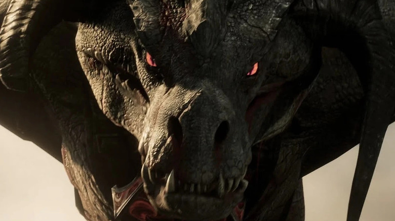 A Hebridean Black glares and flies towards the camera in Hogwarts Legacy