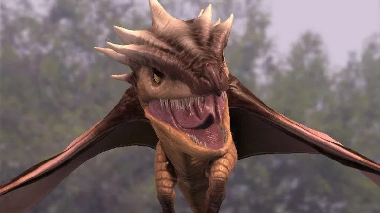 A snarling Peruvian Vipertooth flies towards the camera in Harry Potter: Wizards Unite